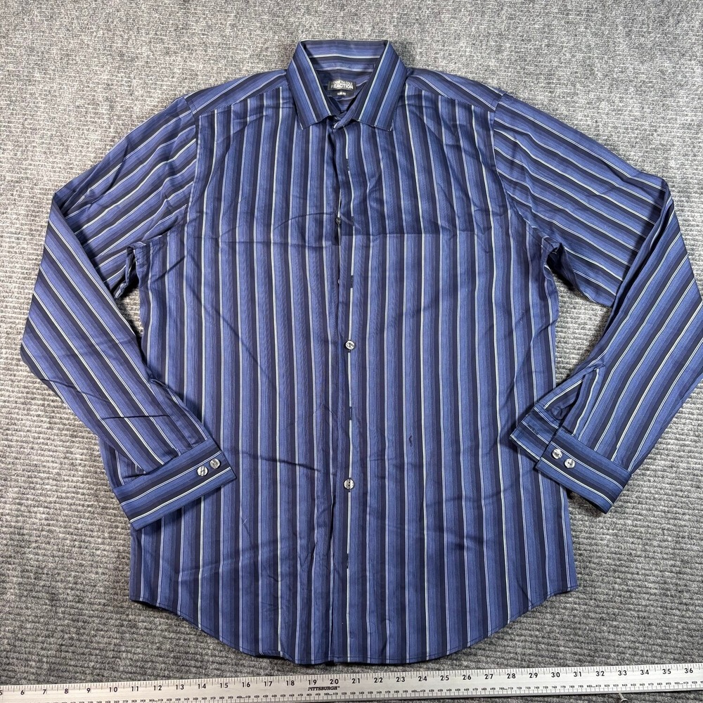 Kenneth Cole Reaction Dress Shirt Mens 15.5 34/35 Blue Striped Slim Fit Exc